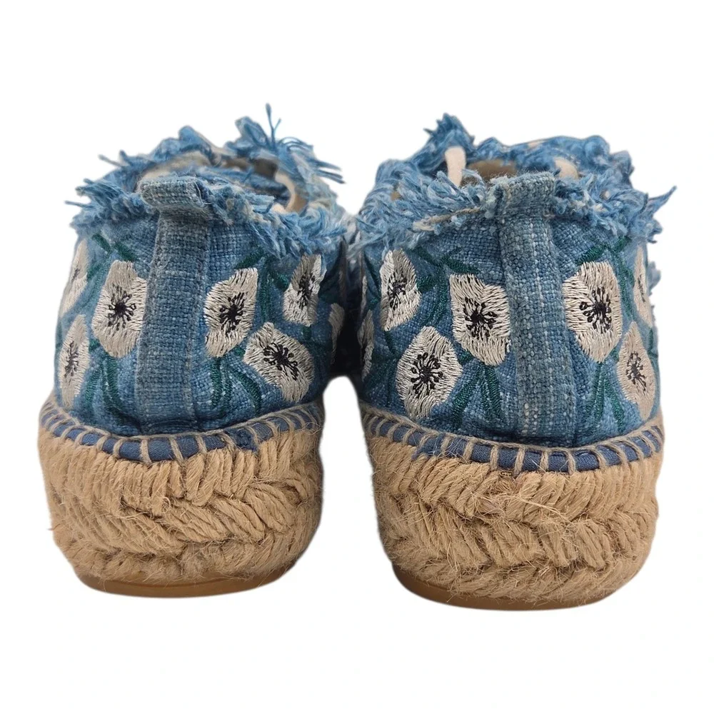 Made in Spain Espadrille Platform Sneakers Blue Floral Embroidered Frayed 7.5/38